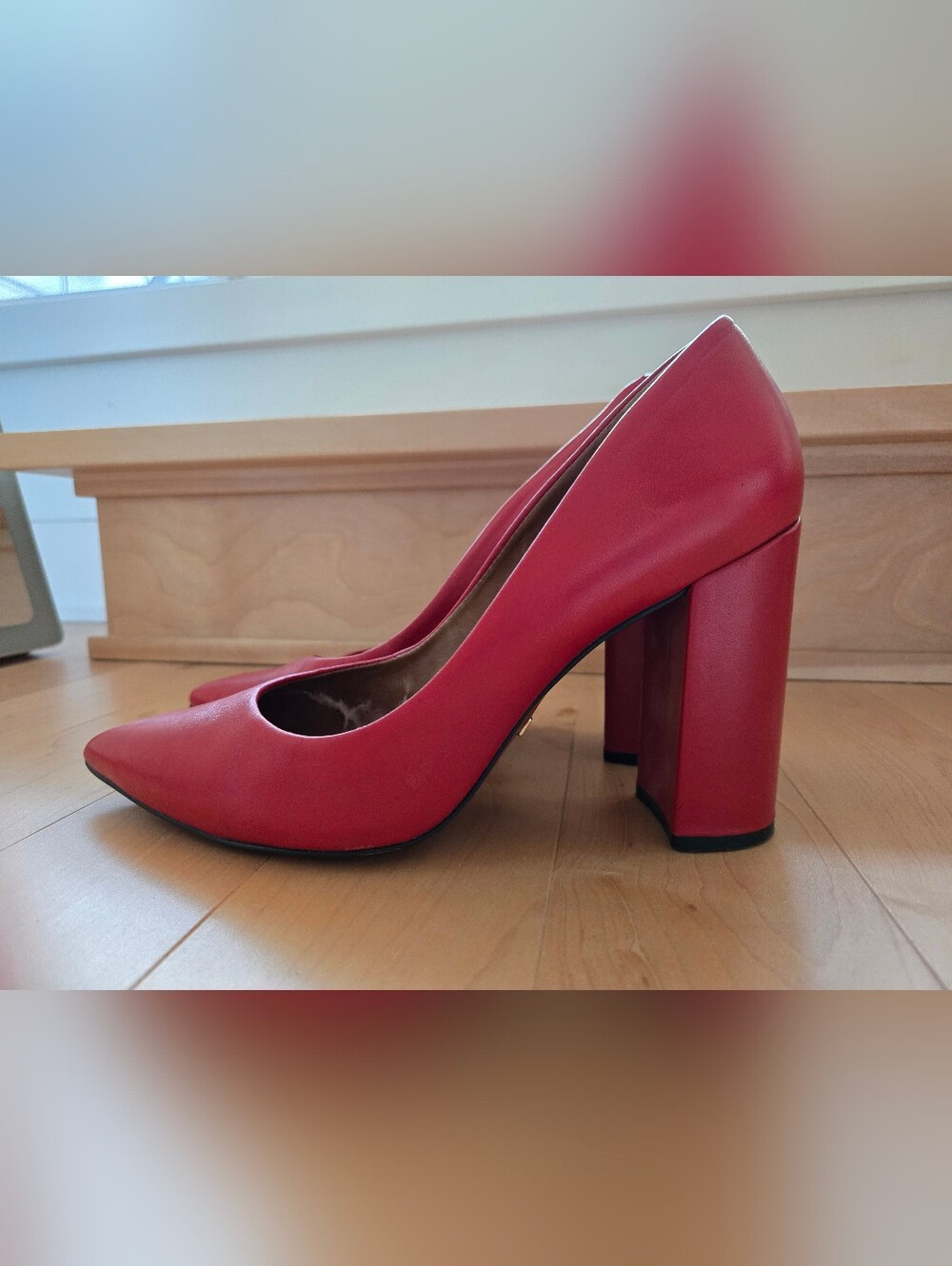L'Intervalle "Ciara" Red Leather Pointed Toe High Block Heel Pumps